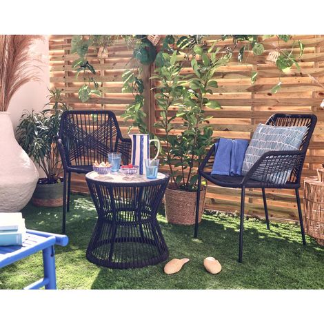 Bestmobilier – Salon bas de jardin 2 places – Corde polyester et métal noir – Table mosaïque 51x50cm – Résistant aux intempéries et UV