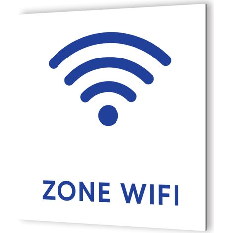 Pictogramme Zone Wifi - Panneau Dibond Aluminium Blanc - Picto Bleu - 20x20 cm - Fixation adhésive ou murale (1/5)