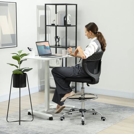 Silla de oficina ergonómica con respaldo de malla transpirable, altura ajustable, reposapiés, giro de 360°, negra (1/5)