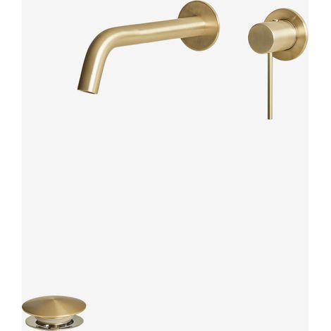 Ensemble de robinetterie de lavabo encastrée en laiton Orveta et bonde de lavabo Click-Clack en acier inoxydable et laiton SKLUM Doré