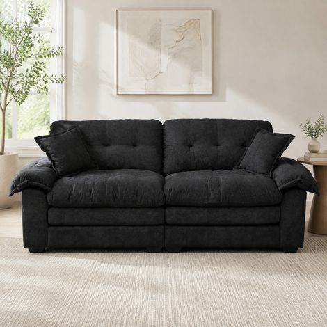 Divano dritto 213x90x88 cm in tessuto chenille nero, salvaspazio per piccolo soggiorno FloraGrace (1/5)