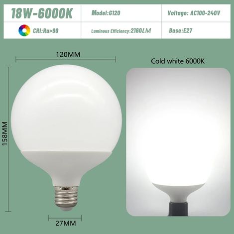 Ampoules LED E27 (18 W, 6 000 K, lot de 6), basse consommation, universelles, pour coiffeuse (1/3)