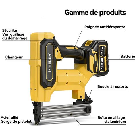 Professional Cloueuse sans fil (Clou droit,Longueur de Clous : 10-30 mm)- Avec deux batteries de 3,0 Ah et 2400 clous F30