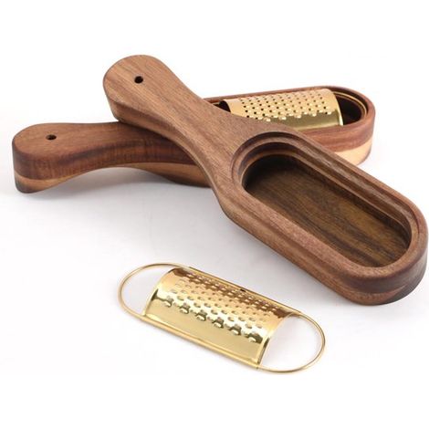 Grattugia per formaggio con supporto, grattugia per formaggio in acciaio inox, utensile da cucina con manico in legno, impugnatura comoda, facile da pulire, grattugia, macina e sminuzza, scatola (1/5)