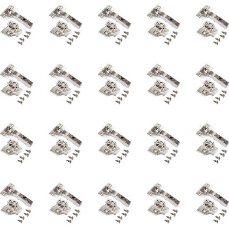 Emuca – Lot de 20 charnières droites X91 à fermeture amortie – Embases à visser – Ouverture 105° – Acier nickelé pour meubles (1/5)