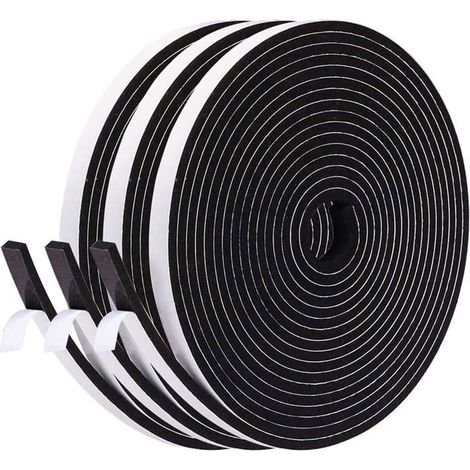 Ecleanfy - Joint Isolation Fenêtre en Mousse Adhésif, 6mm X 3mm,15M total, Joint Phonique Multiusage Coupe Vent, Noir (1/5)