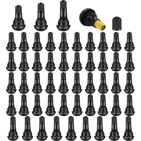 Lot de 52 tiges de valve de pneu TR412, TR413, TR414 en caoutchouc noir à clipser pour le remplacement des trous de jante sans chambre à air sur les pneus de véhicule standard (1/4)