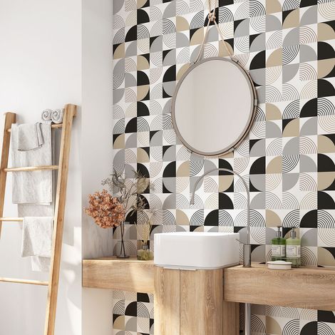 Crédence adhésive salle de bain - Motif géométrique - 60x60 cm - Adhésif BRILLANT (1/4)