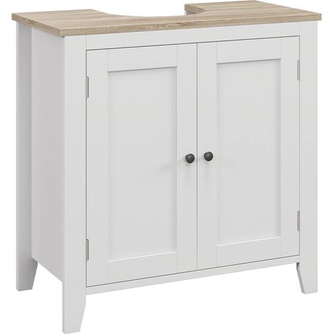 meuble de rangement pour salle de bain à deux portes avec étagères intérieures réglables en hauteur dimensions : 60 x 30 x 60 centimètres de couleur blanche