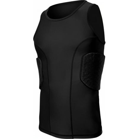Men's Protective Vest, Padded Compression Vest, Sports Clothing with Breathable EVA Pads, Torso Support, Fits Size L, Black Vest (1/5)