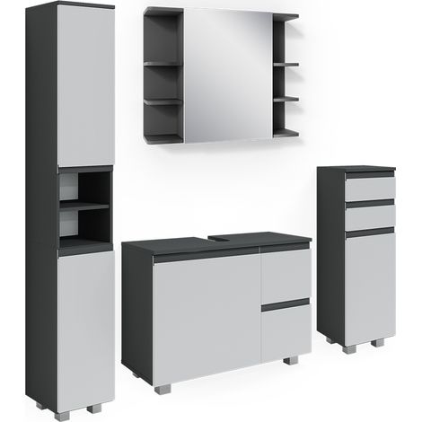 Set mobili bagno J-Shape, Antracite, 4 parti, Vicco