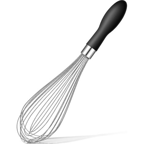 Fouet en acier inoxydable de 12 pouces — Fouet ballon pour la cuisine, doté d'une poignée souple en silicone conception ultra-robuste et durable — Noir. (1/2)