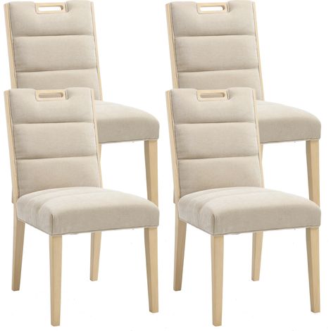 Wahson Sillas de comedor Juego de 4, Chenilla Sillas tapizadas con Estructura de Madera, Silla de cocina sin brazos, Silla auxiliar con respaldo largo, Beige