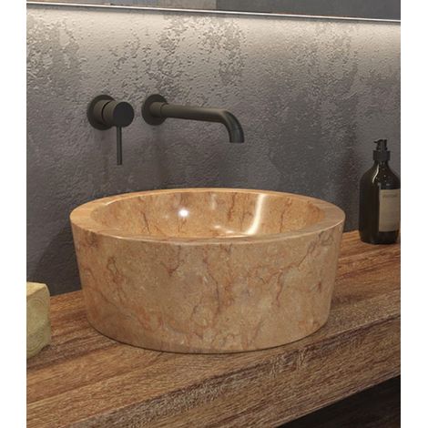 Lavabo design rotondo in marmo rosso diametro 40cm Litos-TR40 kamalu (1/2)