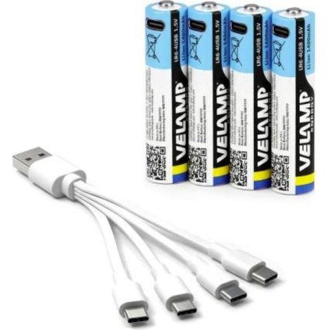 velamp-lr6-4usb-pack de 4 pilas aa litio recargables usb-c 1400 mah