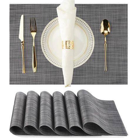 Lot de 6 sets de table, 30 x 45 cm, coloris argent et noir assortis (1/4)