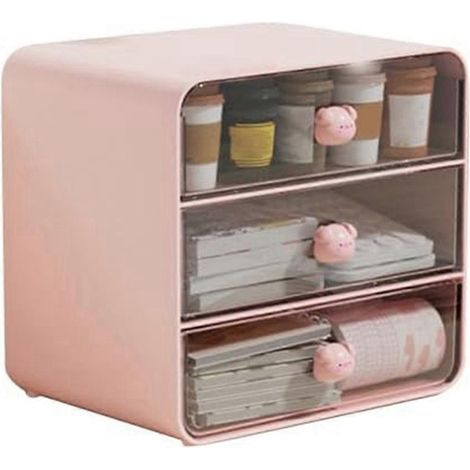 Boîte de rangement cosmétique à 3 niveaux avec tiroirs rose-A-- (1/5)