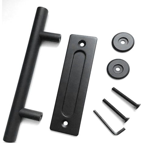 Poignée de porte coulissante de grange en acier au carbone de 4,8 mm d'épaisseur, double face, ronde et noire.