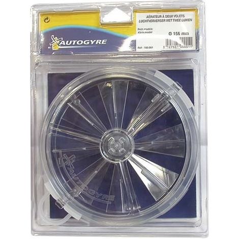 Aérateur classique à volets 156mm – Polystyrène cristal traité anti UV – Débit d'air 100cm² – Installation facile sur vitre 4mm – Autogyre