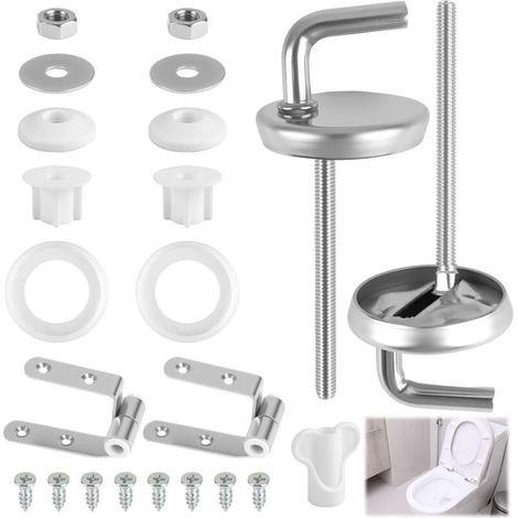 2 Fixation Cuvette Charniere WC Universel, Charniere Abattant, kit de Fixation Abattant WC Universel Acier pour Fixer SièGes, Accessoires en Caoutchouc pour Sièges de Toilette en Plastique Duroplast (1/4)