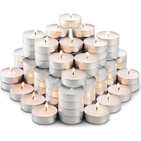 Bougies chauffe-plat non parfumées en vrac - 20 bougies de thé à la paraffine blanches, sans fumée, sans gouttes et de longue durée (1/5)