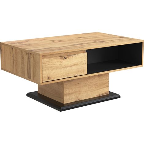 ELVMI Couchtisch mit 1 Schublade, 2 Stauräumen und griffloser Front, für Wohnzimmer, aus Spanplatte, Natur (1/5)