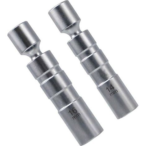 Douille bougie 14mm / clé à bougie 16mm, 2 pièces de clé à bougie, outil spécial pour automobiles, douille à bougie pivotante à paroi mince 12 pans 3/8 pouces CR-V (1/4)