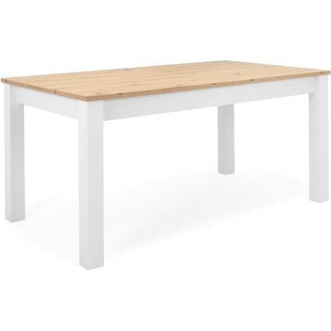 Table à manger extensible rectangulaire 160-215 cm – Plateau chêne – Pieds blancs – Accueille jusqu'à 12 convives – Fabriqué en UE