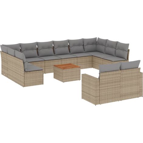 Maison Exclusive - Set Divano da Giardino 13 pz con Cuscini Beige Misto Polyrattan (1/5)