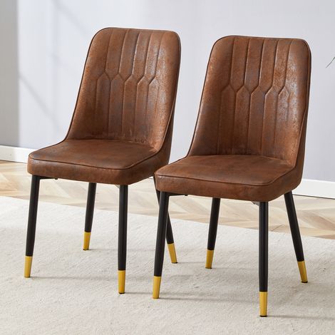 Lote de 2 sillas de comedor en tela y metal, con respaldo, estilo moderno, marrón y negro (1/5)