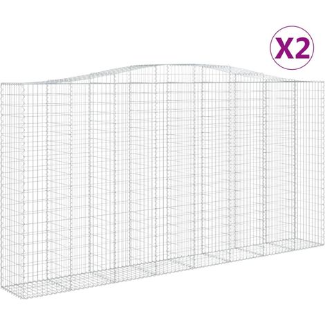 Paniers à gabions arqués 2 pcs  Mur en gabion 400x50x200/220 cm Fer galvanisé