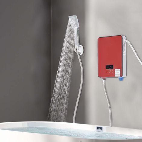 Calentador de agua eléctrico instantáneo moderno rojo montado en pared 6500W (1/5)