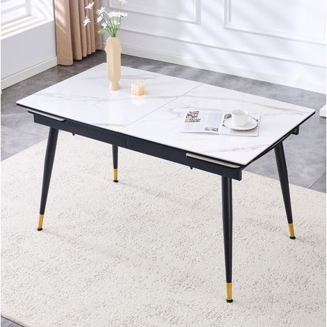 Mesa extensible con tablero de cerámica, 140 a 200 cm, estructura de metal negro HAVRYA (1/5)