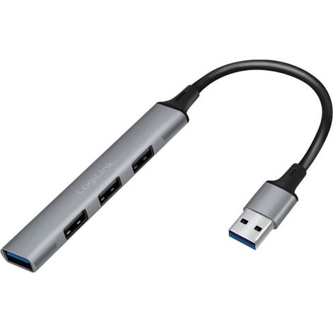 Hub USB 3.0 LogiLink con 4 porte USB-A, in alluminio, sottile, 5 Gb/s, grigio. (1/4)