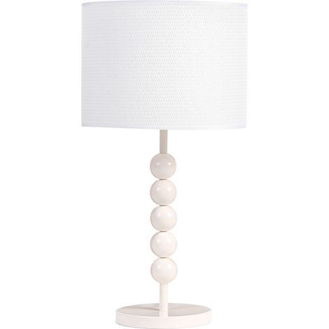 Lámpara de mesa de metal con pantalla cilíndrica de tela estilo moderno de mediados de siglo mesita de noche blanco Loky