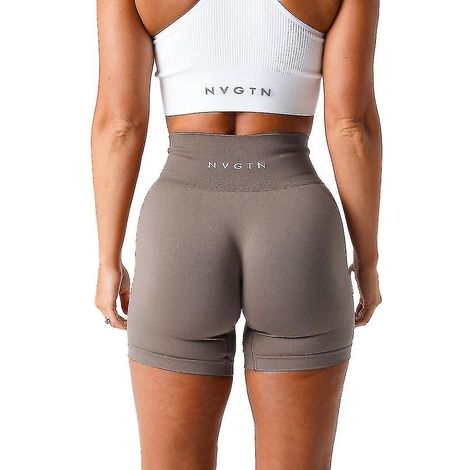 Nahtlose, einfarbige Spandex-Shorts von Nvgtn für Damen, weiche Sporttights, Fitness-Outfit, Yogahose, Sportbekleidung – XS – Taupe
