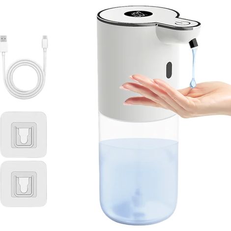 Distributeur de savon automatique intelligent (gels blancs) 400 ml, sans contact, à poser ou à fixer au mur, étanche IPX5, 6 niveaux de pression réglables, mousse/liquide, capteur intelligent. (1/5)