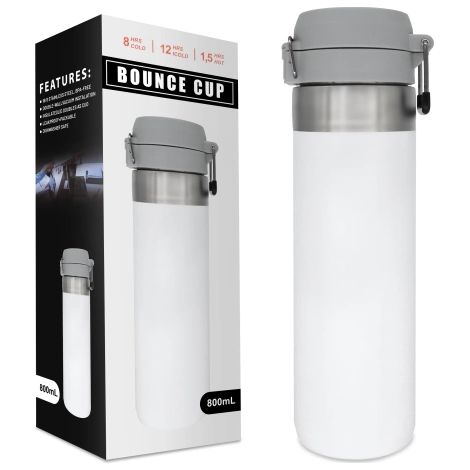 Mug isotherme en acier inoxydable Alogy ThermoGo™ 800 ml, étanche, pliable, idéal pour les voyages, le café, le thé et le sport, durable, garde la chaleur, pour la voiture et le sac à dos, blanc. (1/5)