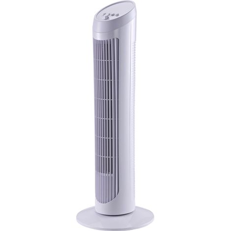 Ventilateur colonne oscillant 45 W à 3 vitesses, en plastique ABS, 27 x 27 x 75 cm, blanc (1/2)