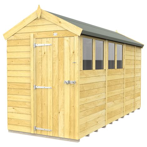 5 x 13 Feet Apex Shed - Single Door With Windows - Wood - L387 x W147 x H217 cm