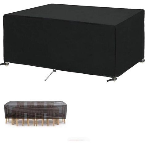 Funda negra para muebles de jardín, resistente a desgarros, fabricada en tejido Oxford 420D, resistente a los rayos UV, impermeable, con hebilla de cierre, disponible en varios tamaños, funda rectangu (1/5)