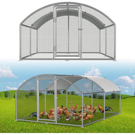 Randaco Hühnerstall Hühnerhaus 3x4x2m Bogenaufsatz Kleintierstall Freilaufgehege Kleintiergehege Voliere Freigehege Hühnerkäfig Geflügelstall Verzinkter Stahl