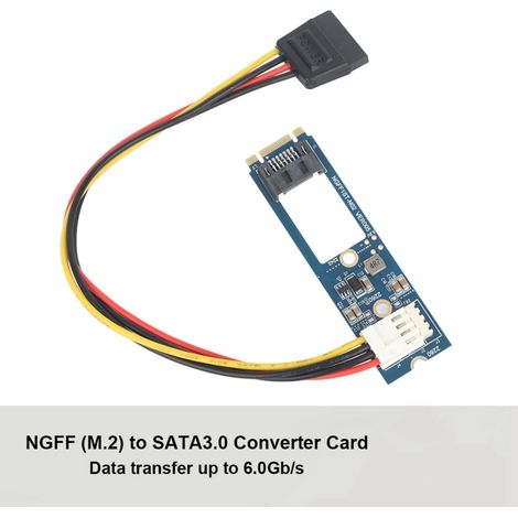 Tarjeta convertidora horizontal M.2 a SATA NGFF SATA a SATA de 7 pines + cable de alimentación de 4 pines (1/5)