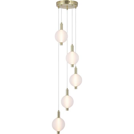 Searchlight Luminique Suspension LED intégrée à 5 lampes, laiton satiné, verre, 23 W, 3000 K (1/5)