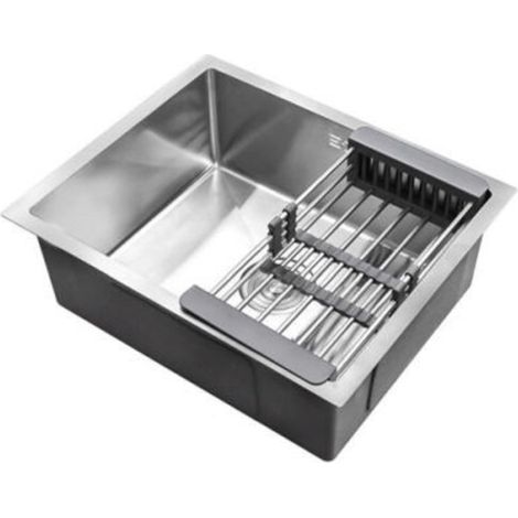 Stainless Steel Kitchen Sink with Drain Basket Soap Dispenser and Overflow Set 550x440mm Single Deep Square Bowl Sink for Undermount Inset Installation (1/5)