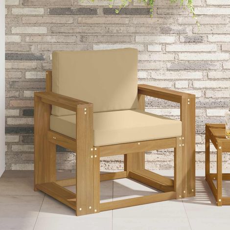 Ensemble de canapé de jardin 2 pièces en bois d'acacia massif et polyester blanc et beige, 17.5kg - PANGIVO (1/5)