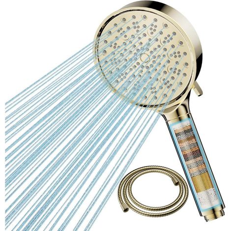 Duschkopf Handbrause Hochdruck Filter 6 Strahlarten Schlauch Gold (1/5)
