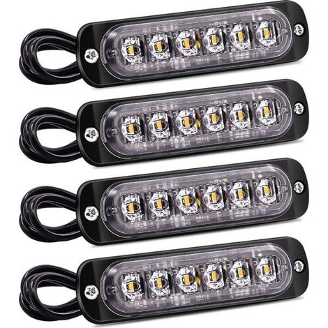 4PCS feux latéraux stroboscopiques, barre lumineuse d'avertissement de danger à 6 LED, balise de panne ambre, feux clignotants d'urgence, étanches 12V 24V universels pour camion de voiture (1/5)