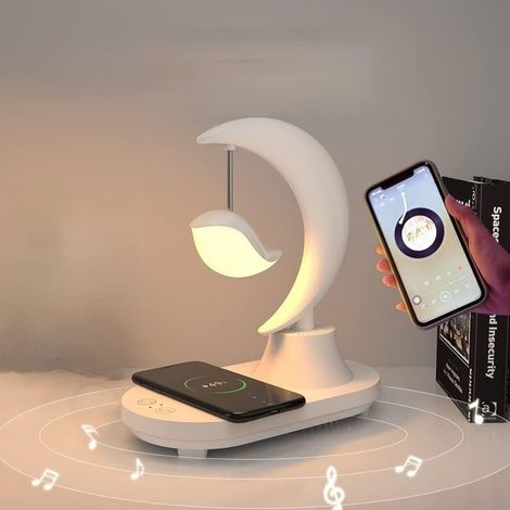 Drei-in-einem-Funktion: Bluetooth-Audio und kabelloses Laden, 8-farbiges LED-Nachtlicht für eine romantische und farbenfrohe Atmosphäre am Bett.