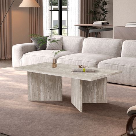 Table basse rectangle 125x65x42 cm effet travertin gris clair - ARILO (1/5)